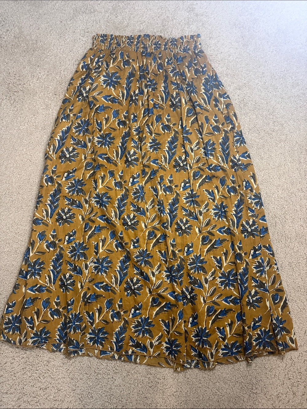 NATURAL LIFE Mustard Maxi Skirt with Blue Floral Print
